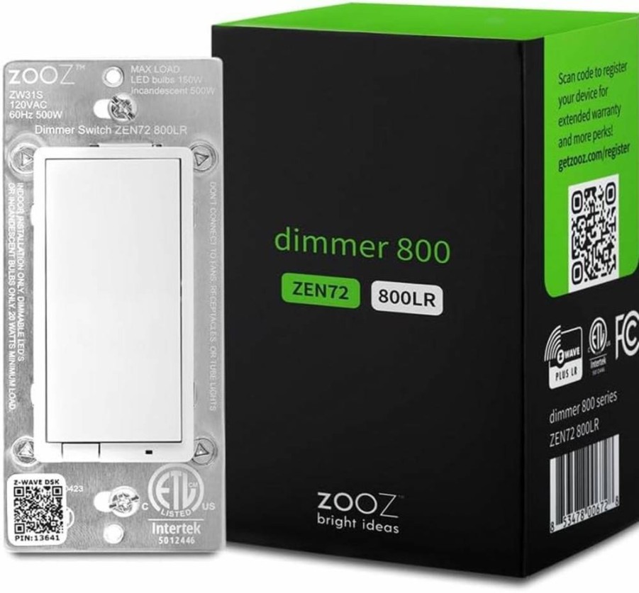 Zooz Zen77 800 Series Z-Wave Long Range Dimmer Switch - White, 3-Way & 4-Way Compatible, No Auxiliary Switch Required, Works with Z-Wave Hub