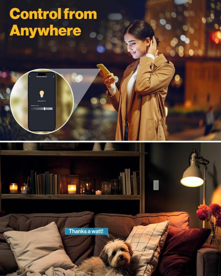 Sunco Lighting 3 Pack Smart Dimmer Switch with Double Rocker, WiFi Compatible with Tuya, Smart Life, Alexa & Google Assistant, 120V Wall Light Switch