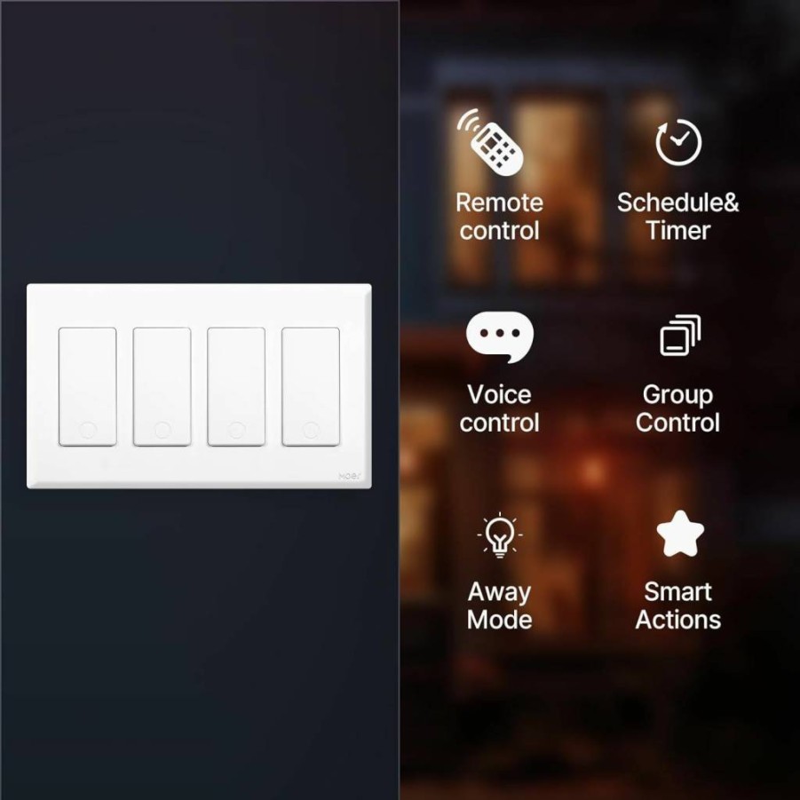 MOES 3-Gang Smart Light Switch 2nd Gen, WiFi 3-Way Wall Switch Works with Alexa & Smart Life App, No Hub Required, Neutral Wire Needed, 2.4GHz, Black