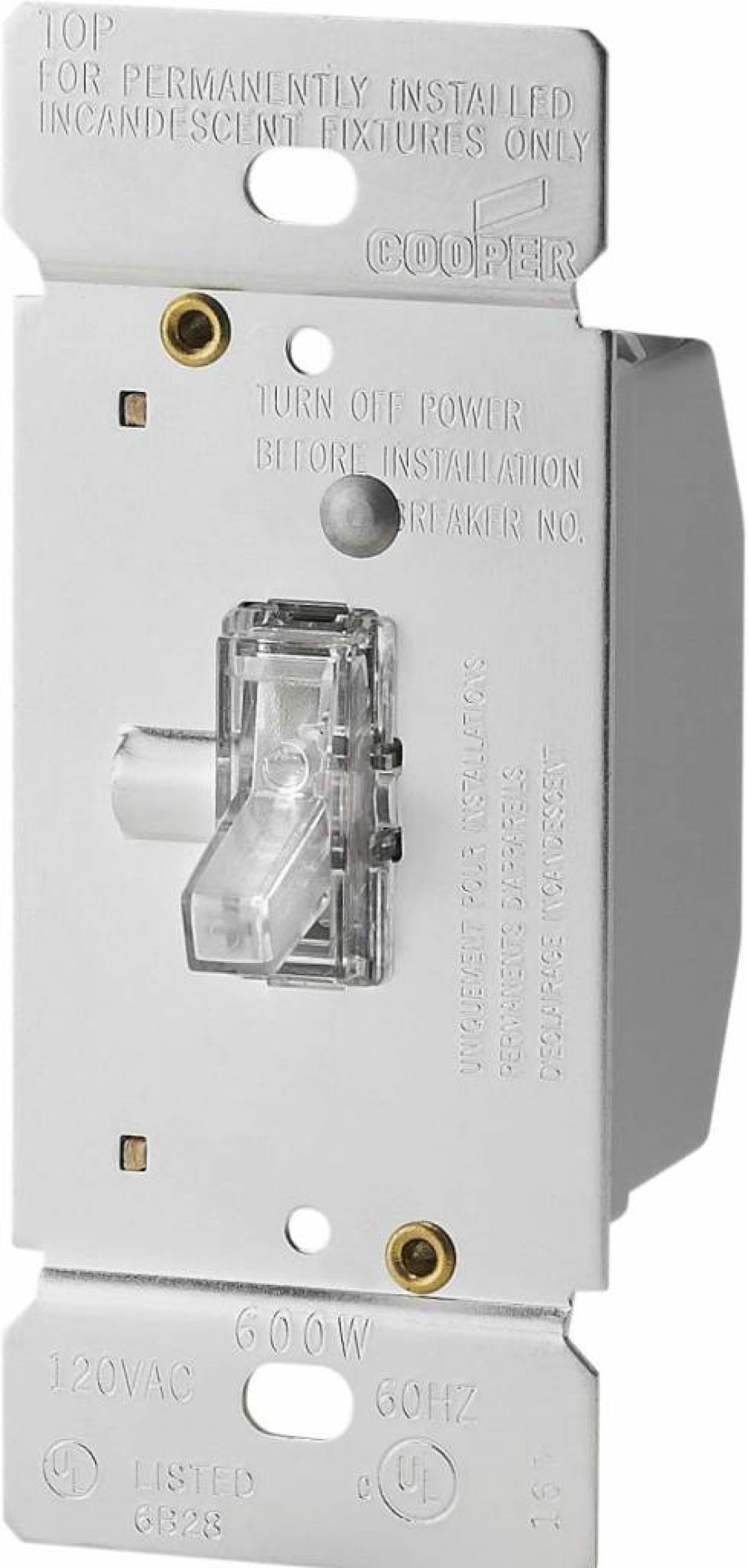 Eaton Ti306L-K 600W 120V Single-Pole/3-Way Toggle Dimmer for Incandescent and Halogen Lights with Non-Preset Lighted Switch