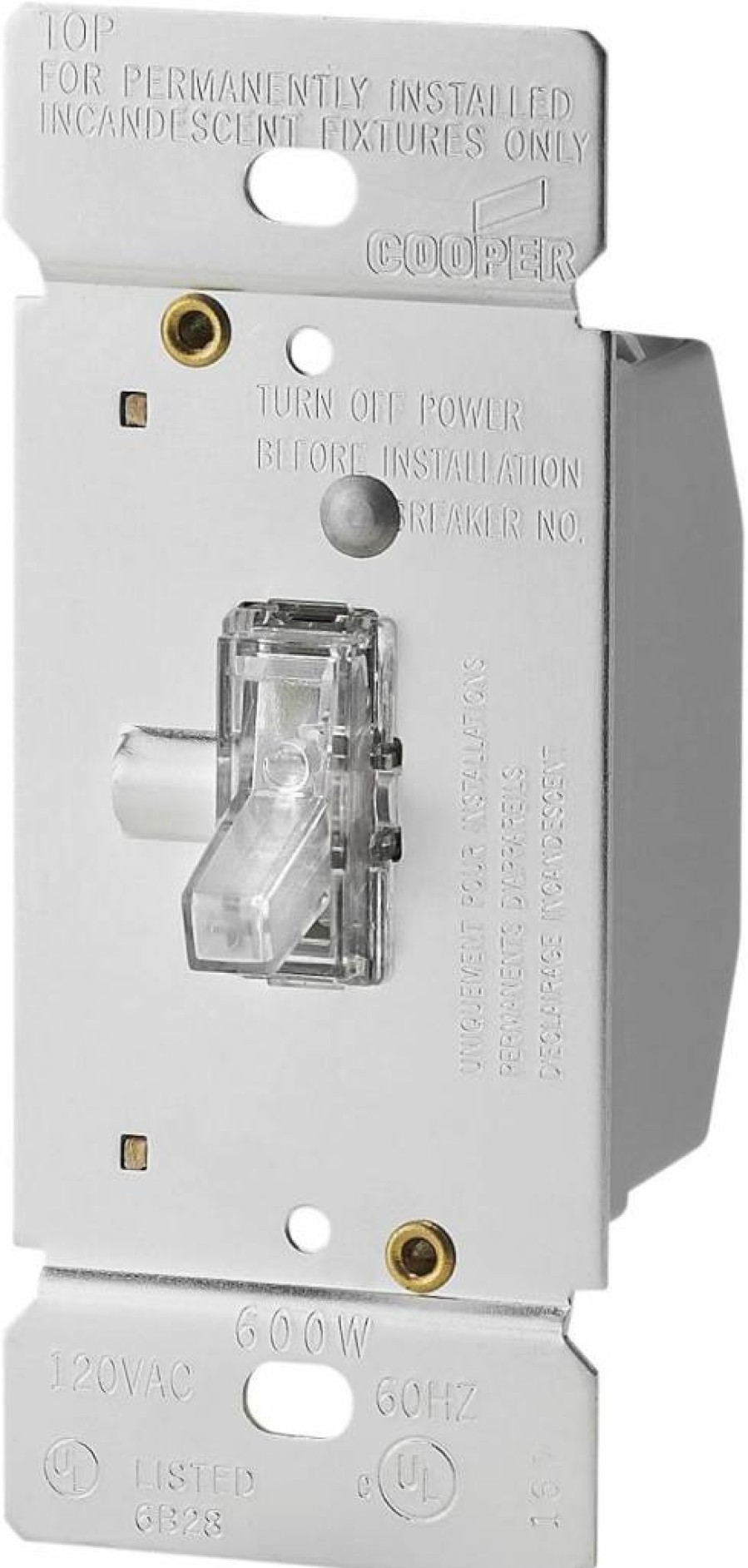 Eaton Ti306L-K 600W 120V Single-Pole/3-Way Toggle Dimmer for Incandescent and Halogen Lights with Non-Preset Lighted Switch