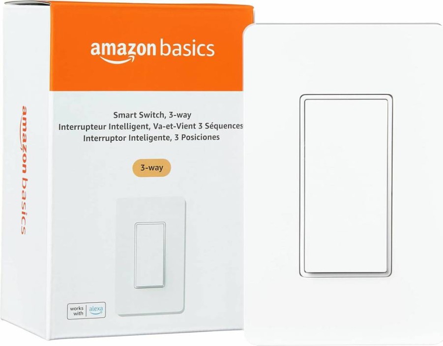 Amazon Basics Smart Dimmer Switch for Alexa, No Hub Required, 2.4GHz Wi-Fi, Single Pole, White, Works with Alexa Only