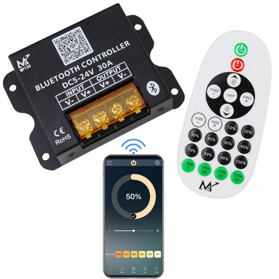 LEDENET Smart WiFi LED Light Strip Controller 30A PWM Dimmer with RF Remote for Single Color 5V/12V/24V Strips, Compatible with Android/iOS