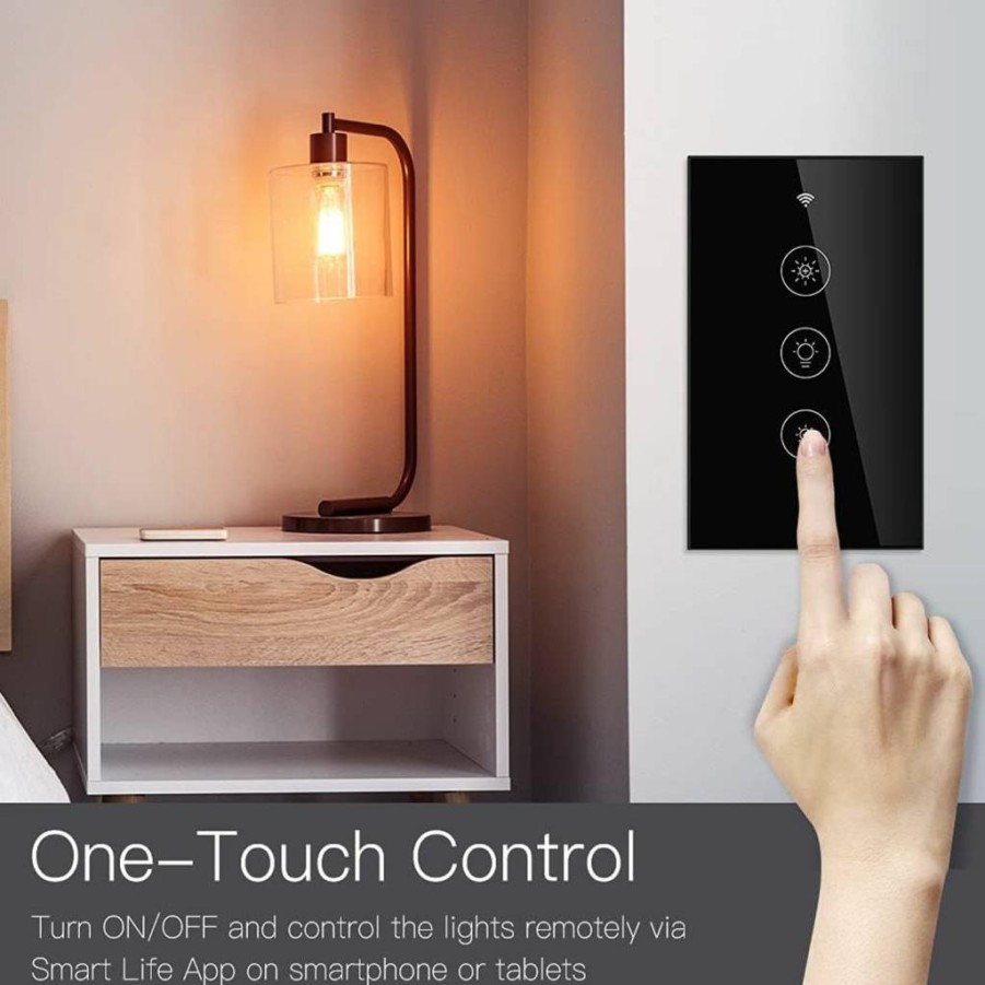 MOES Smart Light Dimmer Switch WiFi RF Touch Panel, Works with Alexa Google Assistant Smart Life Tuya App, Remote Control Voice Command, Black