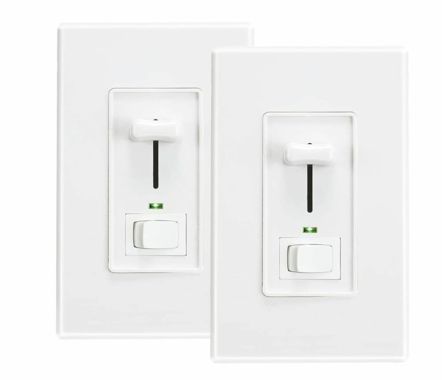 CLOUDY BAY In-Wall Dimmer Switch with Green LED Indicator, Compatible with LED/CFL/Incandescent Lights, Single Pole & 3-Way, 600W Max, Includes Cover Plate, White, UL Listed