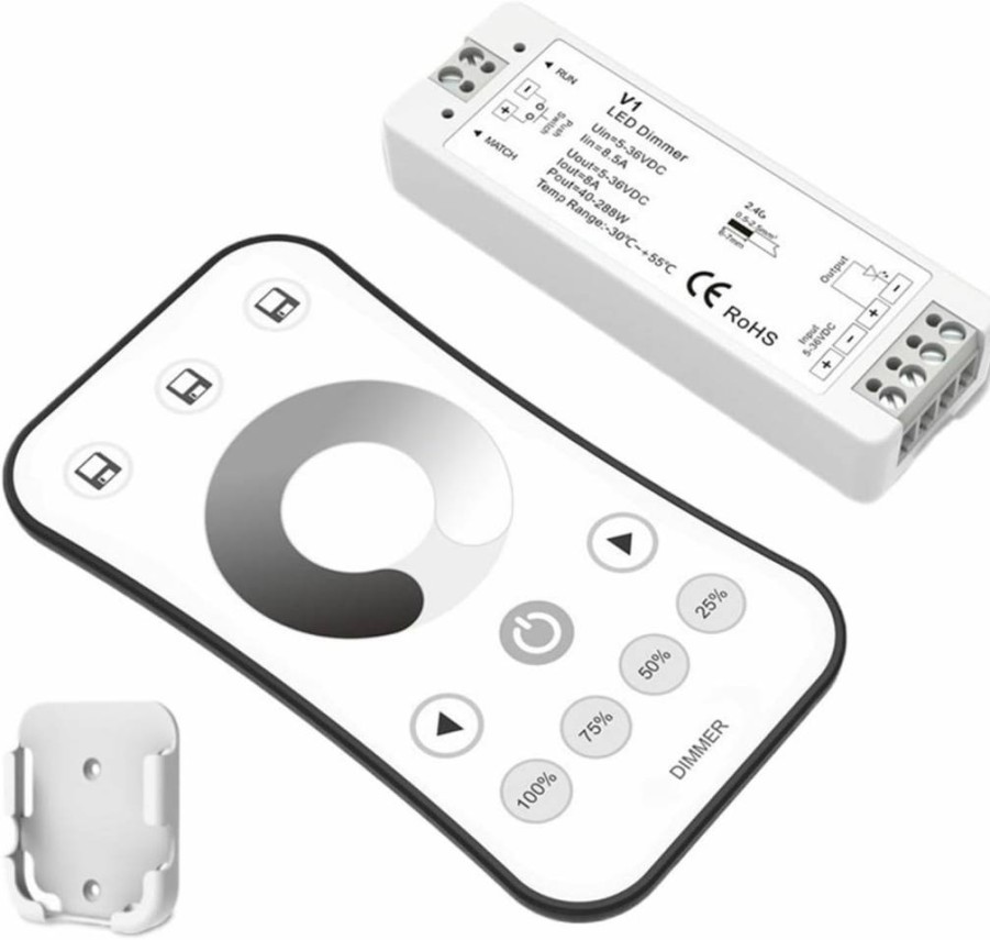 FJXLTVON 2.4G PWM LED Dimmer Switch with Touch Remote Control for 12V 24V 36V Single Color Lights (V1 and RT1 Models)