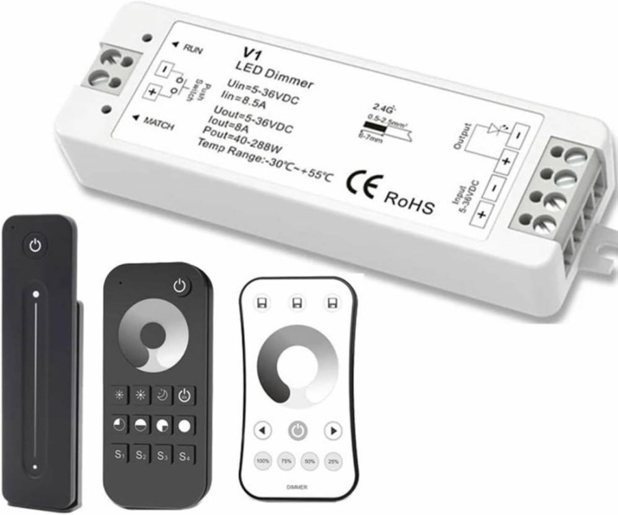 FJXLTVON 2.4G PWM LED Dimmer Switch with Touch Remote Control for 12V 24V 36V Single Color Lights (V1 and RT1 Models)