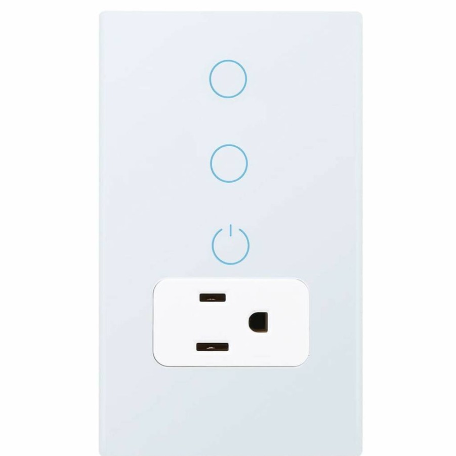 KEYGMA Smart Combo Light Switch & WiFi Outlet, Tuya Smart Life App Control, 15A 90-250V AC, White Touch Panel Wall Plate
