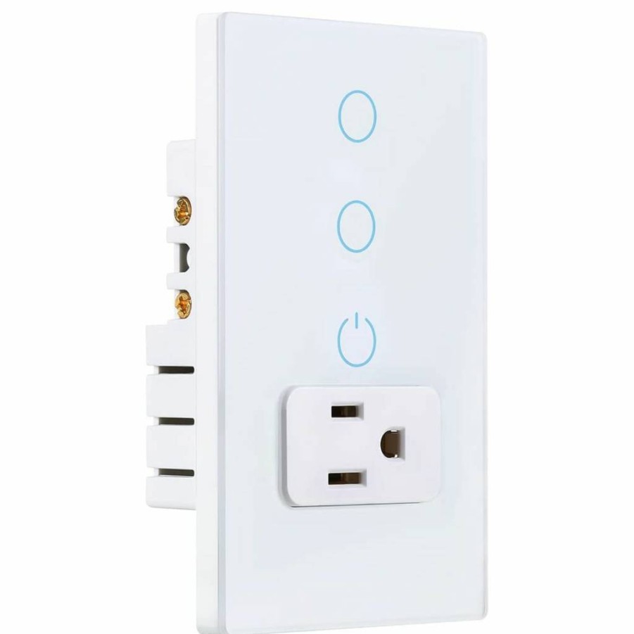 KEYGMA Smart Combo Light Switch & WiFi Outlet, Tuya Smart Life App Control, 15A 90-250V AC, White Touch Panel Wall Plate