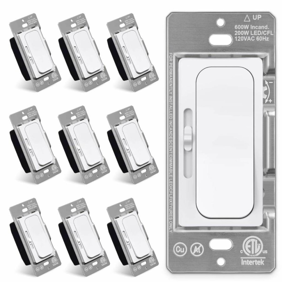 BESTTEN 3-Pack Super Slim Smart Dimmer Switch for LED, CFL, Incandescent - Single Pole/3-Way, Quiet Rocker, ETL Listed, White