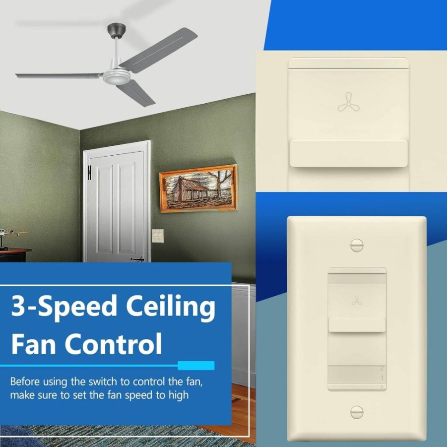 LIDER Smart Wi-Fi Fan Dimmer Switch, 2.4GHz 4-Speed Control, Single Pole, Neutral Wire Required, 120V, Compatible with LED/CFL/Incandescent, White