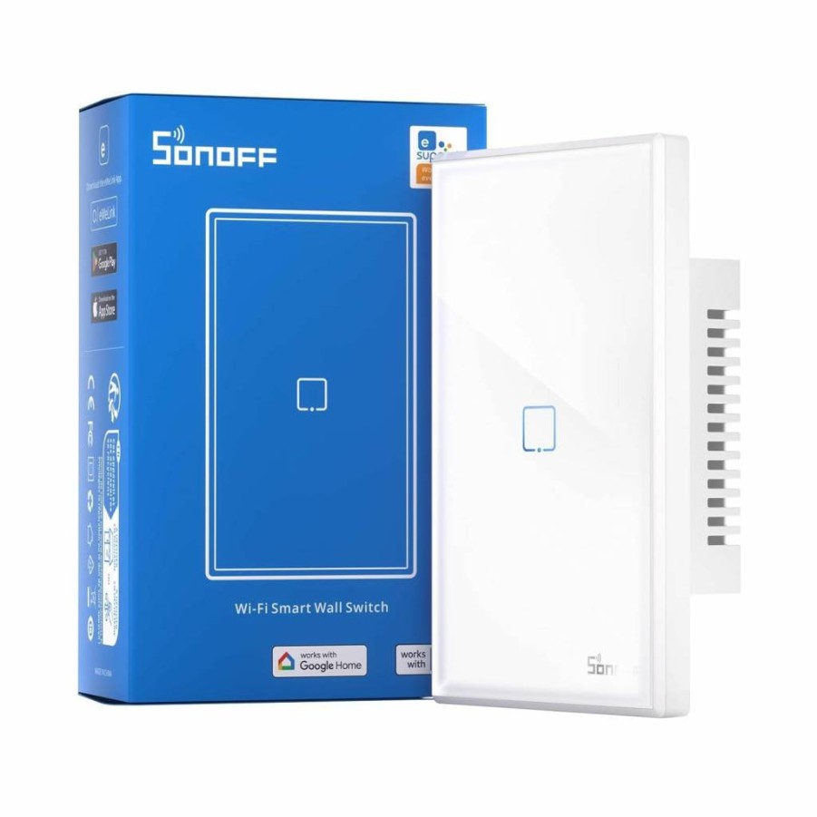 SONOFF T3 Smart Light Switch 2 Gang 1 Way, WiFi Touch Wall Switch Works with Alexa & Google Home, RF433 Remote Control, Neutral Wire Required, Black