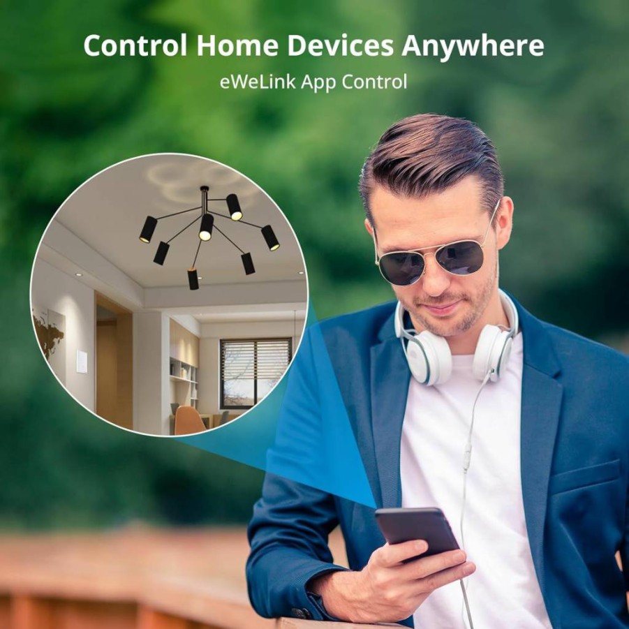 SONOFF T3 Smart Light Switch 2 Gang 1 Way, WiFi Touch Wall Switch Works with Alexa & Google Home, RF433 Remote Control, Neutral Wire Required, Black