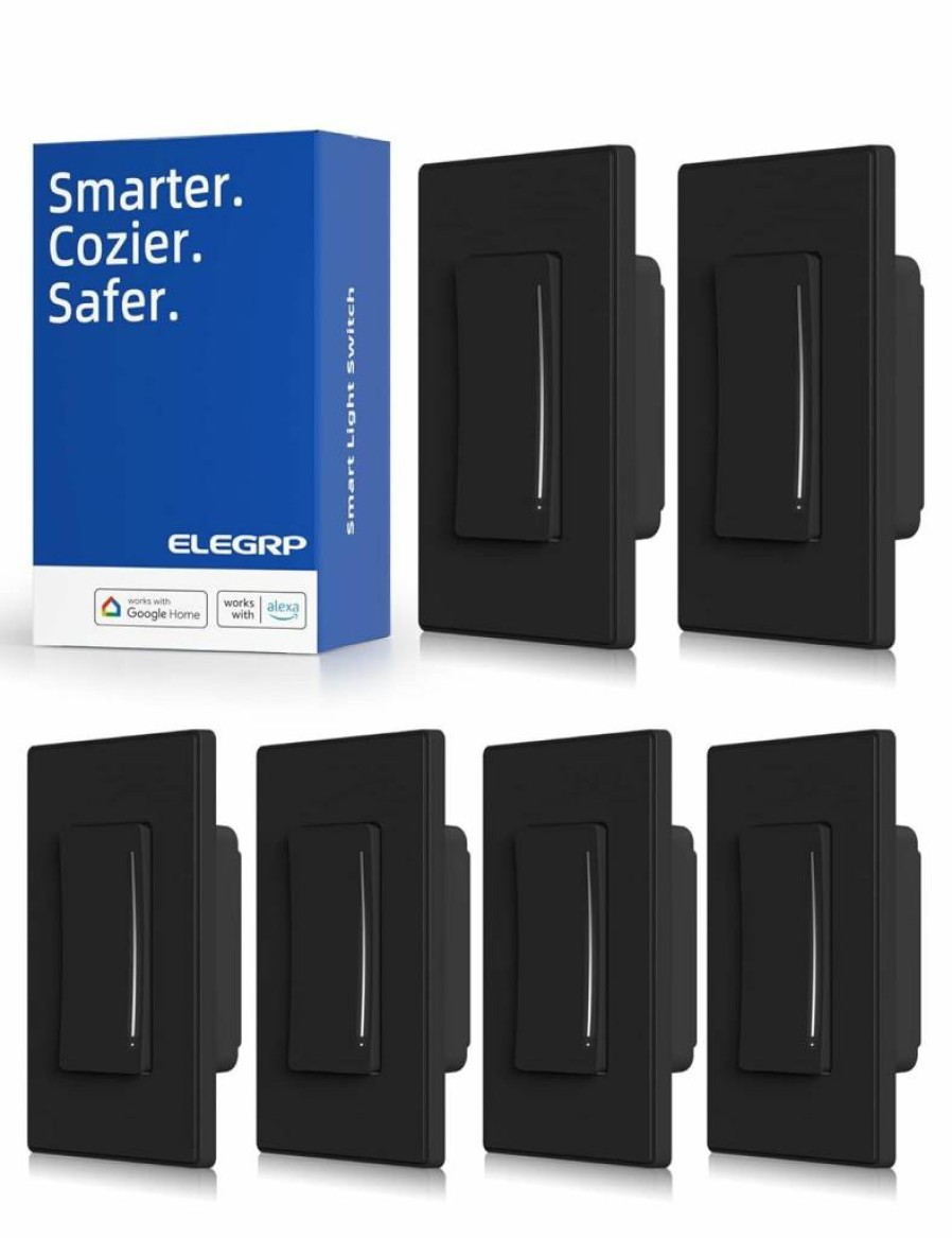 ELEGRP Smart Dimmer Switch 4 Pack, WiFi 2.4GHz Touch Light Switch Compatible with Alexa & Google Home, Single Pole/3-Way, Neutral Wire Required, No Hub Needed, UL FCC Certified, White