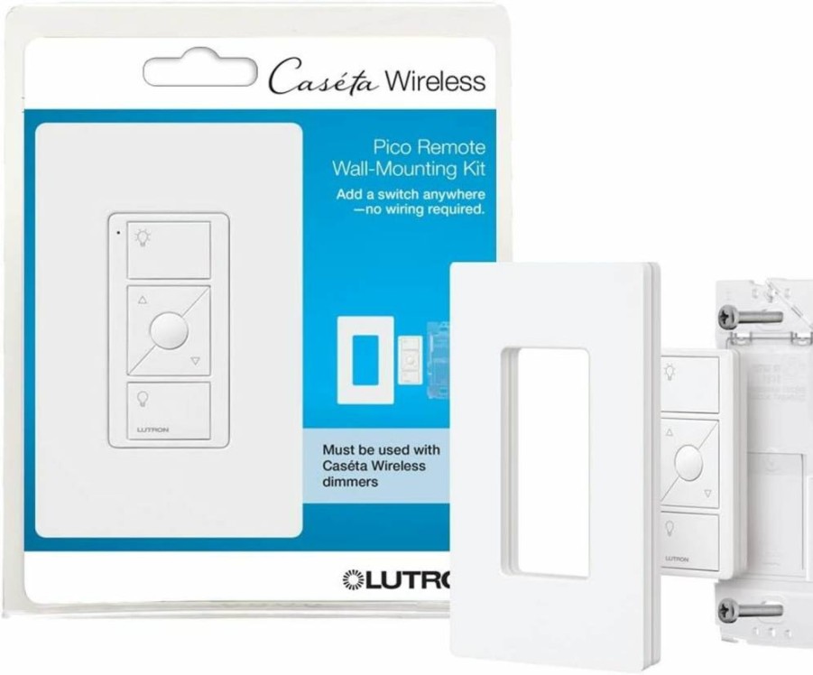 Lutron Pico Wireless Remote Wall Mount Kit for Caseta Smart Dimmer Switches - 3-Button Control with Wall Plate & Bracket, PJ2-WALL-WH-L01, White