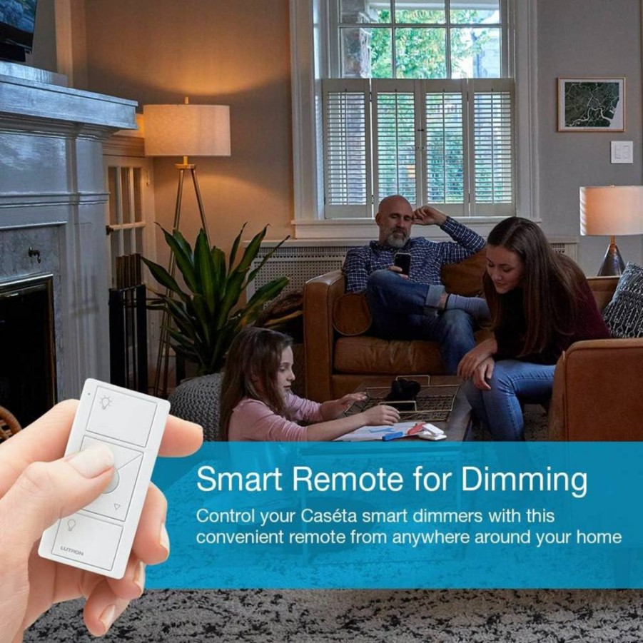 Lutron Pico Wireless Remote Wall Mount Kit for Caseta Smart Dimmer Switches - 3-Button Control with Wall Plate & Bracket, PJ2-WALL-WH-L01, White