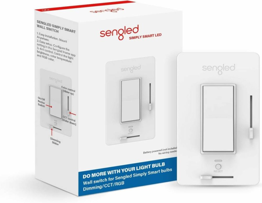 Sengled Smart Dimmer Switch for Dual Mode Bulbs - Adjustable Color Temperature & Brightness, No Hub Required, White (1 Pack)