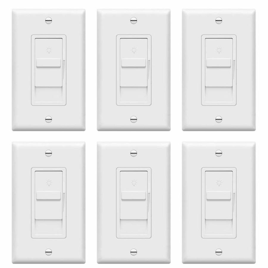 TOPGREENER 6-Pack Digital Dimmer Switch for LED/CFL Lights, No Neutral Wire Required, Single Pole Slide Dimmer, UL Listed, Includes Wall Plate, White (TGDS1-W-6Pcs)