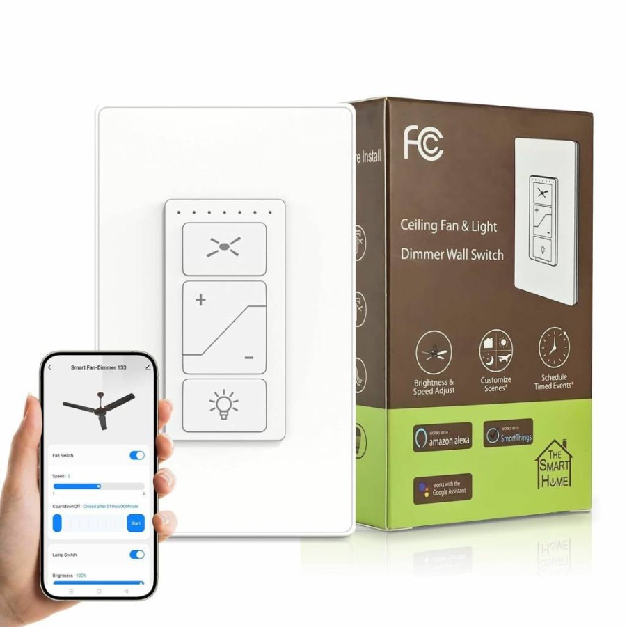 Taoellen 2-in-1 Smart Wall Switch - Alexa & Google Assistant Compatible, Wi-Fi Fan Speed Control & Light Dimmer, Neutral Wire Required, 2.4GHz, Single Pole