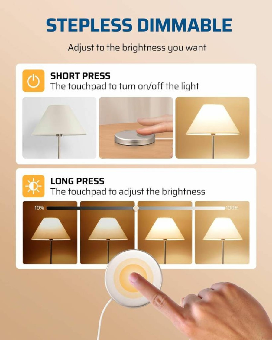 DEWENWILS 2-Pack Touch Dimmer Switch for Lamps - Plug-in Dimmable Control for LED, CFL & Incandescent Bulbs, ETL Listed White Dimmer Extension Cord