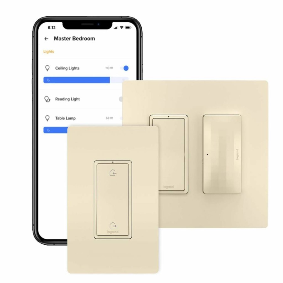 Pass & Seymour Smart Wi-Fi Enabled Tru-Universal Rocker Dimmer Switch with Netatmo, Light Almond Finish, Model WNRL50LA