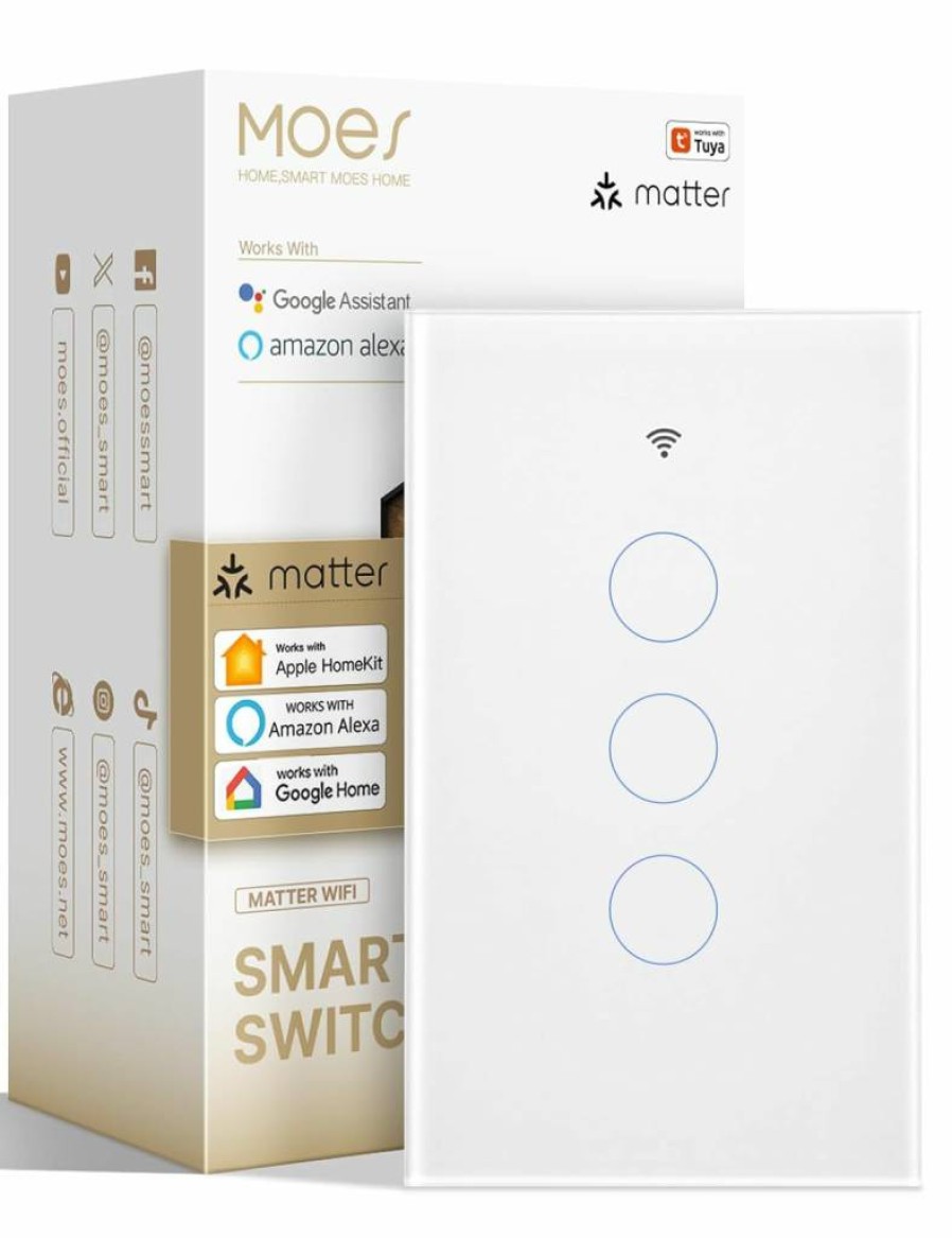 MOES 2 Gang Smart Light Switch Wi-Fi Touch Glass Panel, Neutral Wire Required, Works with Alexa, Google Home & Siri, Timer & Schedule, Remote Voice Control, White