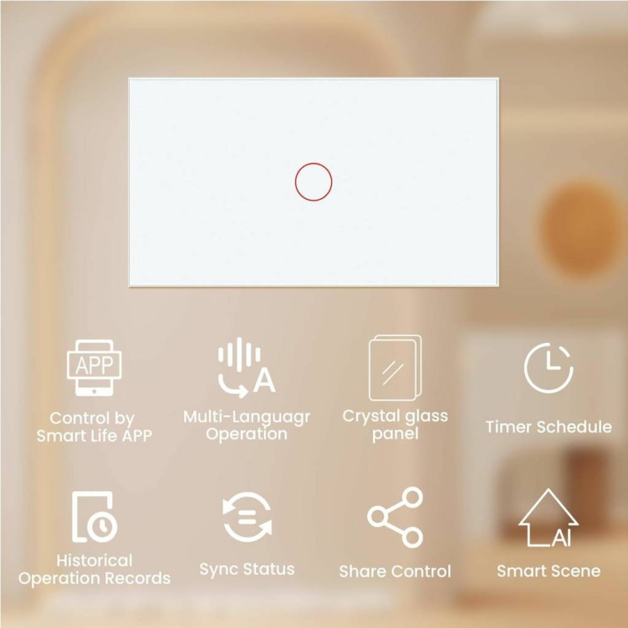 LOUYSGEN Smart Light Switch 2 Gang, Neutral Wire Required, No Hub Needed, 2.4GHz WiFi, Glass Panel, App Control, Timer & Schedule, Works with Tuya/Smart Life, Alexa, Google Home, White