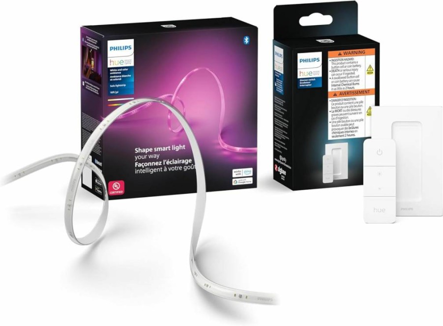 Philips Hue Smart LED Light Strip 10ft - Works with Hue App, Alexa, Google Assistant & Apple HomeKit, Includes Dimmer Switch
