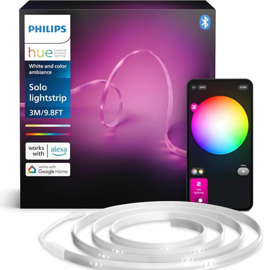 Philips Hue Smart LED Light Strip 10ft - Works with Hue App, Alexa, Google Assistant & Apple HomeKit, Includes Dimmer Switch