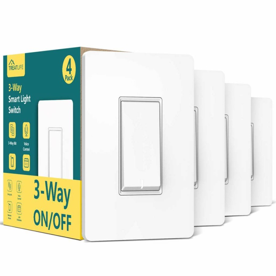 TREATLIFE 4-Pack Smart WiFi Light Switch 3-Way Compatible with Alexa, Google Home & SmartThings, Remote Control, FCC Certified, Requires Neutral Wire, Scheduling