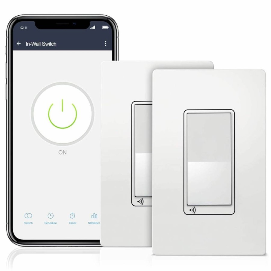 TOPGREENER Smart Light Switch 2 Pack, UL Listed, Alexa & Google Assistant Compatible, No Hub Required, Single Pole/3-Way, Neutral Wire Needed, TGWF15S