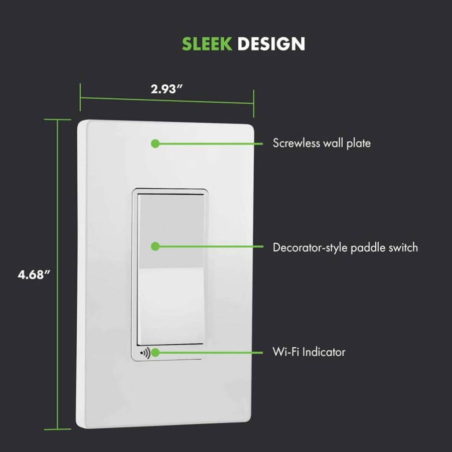TOPGREENER Smart Light Switch 2 Pack, UL Listed, Alexa & Google Assistant Compatible, No Hub Required, Single Pole/3-Way, Neutral Wire Needed, TGWF15S