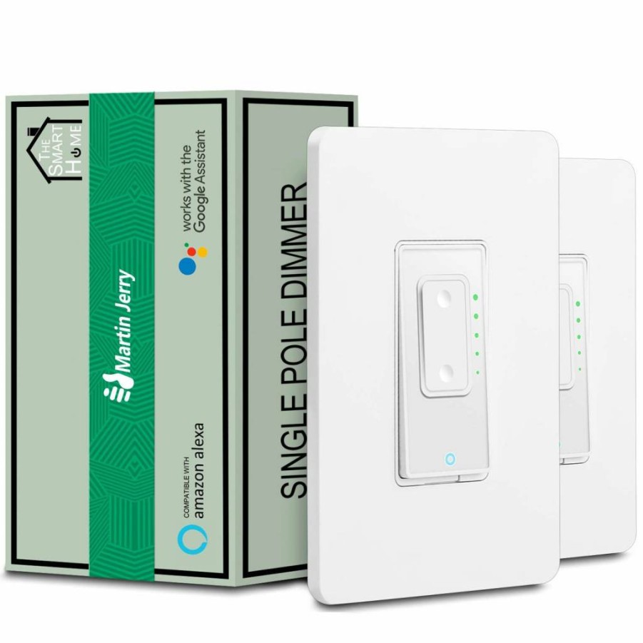 Martin Jerry Smart Dimmer Switch 2-Pack - WiFi Light Dimmer for Alexa & Google Assistant, Smart Life App Control, Single Pole, Mains Dimming Only