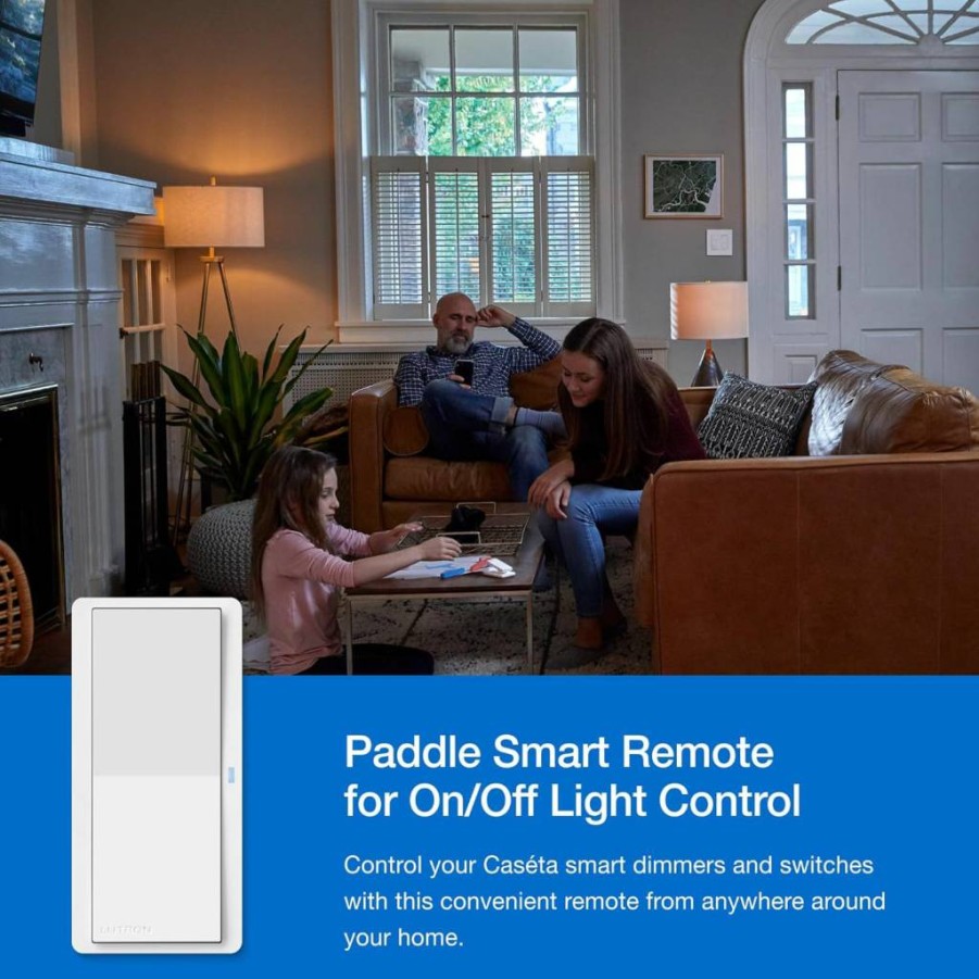 Lutron Pico Paddle Remote Kit for Caseta Smart Dimmer - Wireless 3-Way Switch Control with Wall Plate, Bracket & Labels (PJ2W-P2B-WH, White)
