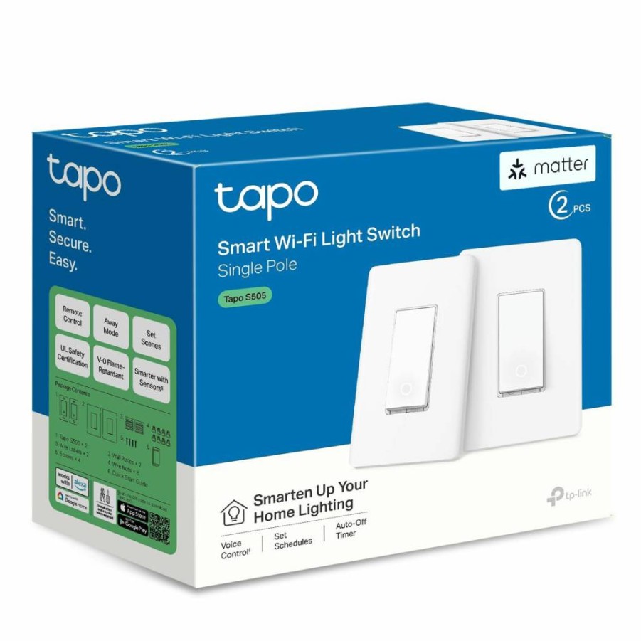Tapo S505 Matter Smart Light Switch 2-Pack: Works with Siri, Alexa & Google Home, UL Certified, No Neutral Wire Needed, Easy Installation, Timer & Scheduling