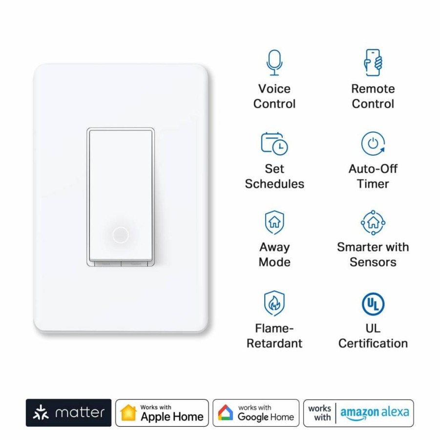 Tapo S505 Matter Smart Light Switch 2-Pack: Works with Siri, Alexa & Google Home, UL Certified, No Neutral Wire Needed, Easy Installation, Timer & Scheduling
