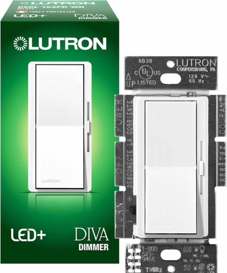 Lutron Diva DVCL-153P-WH 150W LED+ Dimmer Switch for Dimmable LED Halogen Incandescent Bulbs Single Pole or 3-Way White 6-Pack