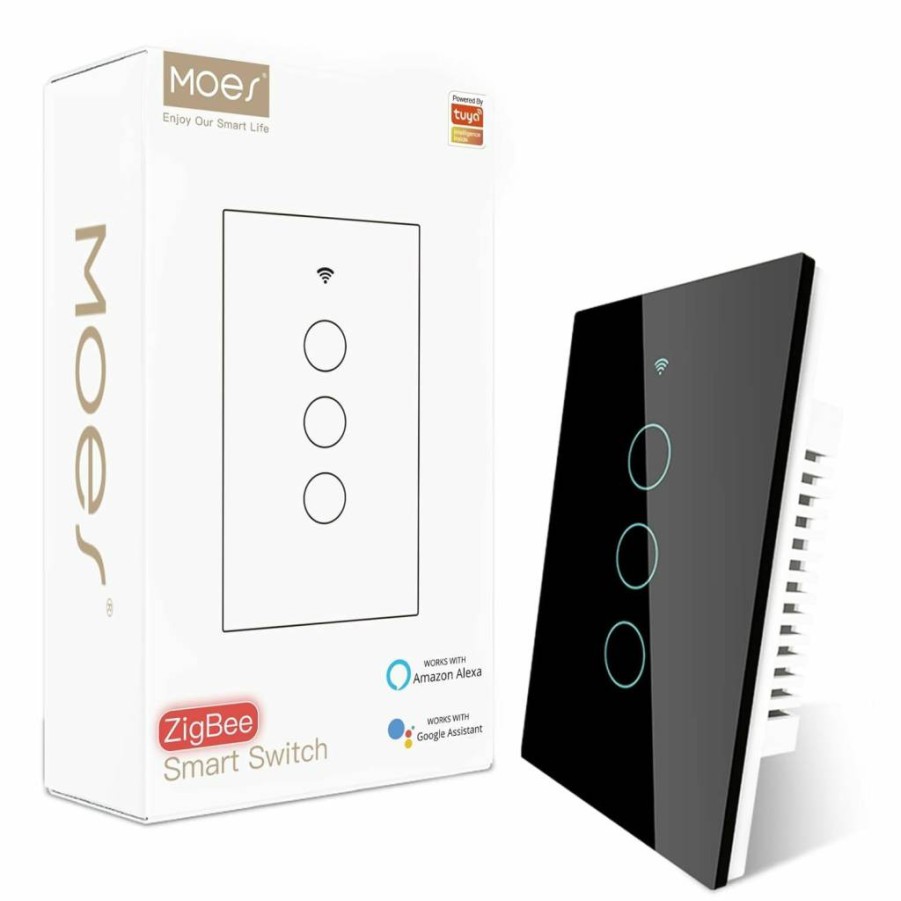 MOES Zigbee Smart Light Switch 2 Gang, Neutral Wire Required, Works with Tuya Smart Life App, Requires MOES Zigbee Hub, White Relay Switch for Home Automation
