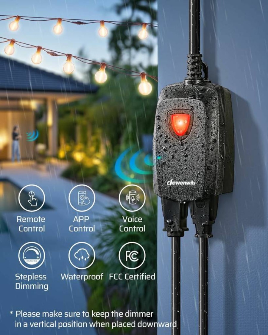 DEWENWILS Smart Outdoor Dimmer Plug for String Lights - Alexa & Google Home Compatible, Waterproof, 100ft Remote Control for Dimmable LED/Tungsten Bulbs, FCC Certified