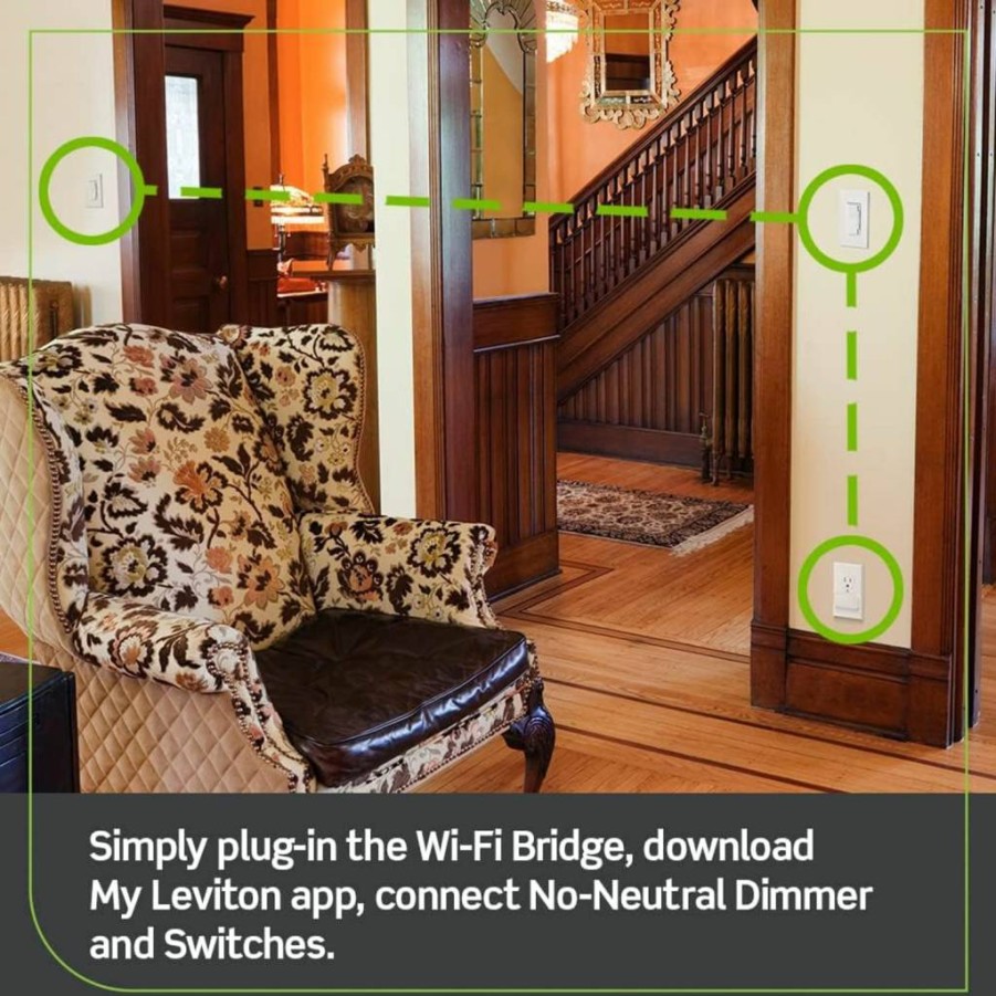 Leviton Decora Smart Dimmer with Wi-Fi Bridge for Homes Without Neutral Wire - My Leviton App Control
