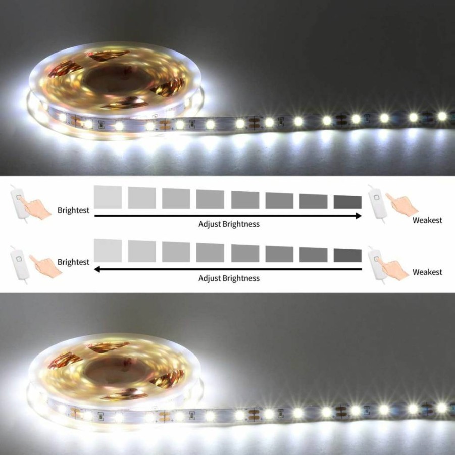 MY BEAUTY LIGHT T907 12V LED Strip Dimmer Switch - White Smart Controller with Memory Function & Adjustable Brightness for LED Lights (1 Pack)