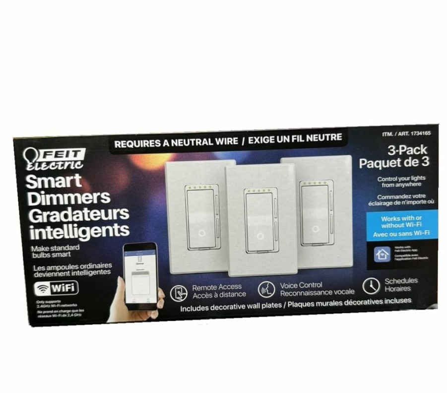 Feit Electric Smart Dimmer Switch 3-Pack, WiFi Light Switch Compatible with Alexa & Google Home, White