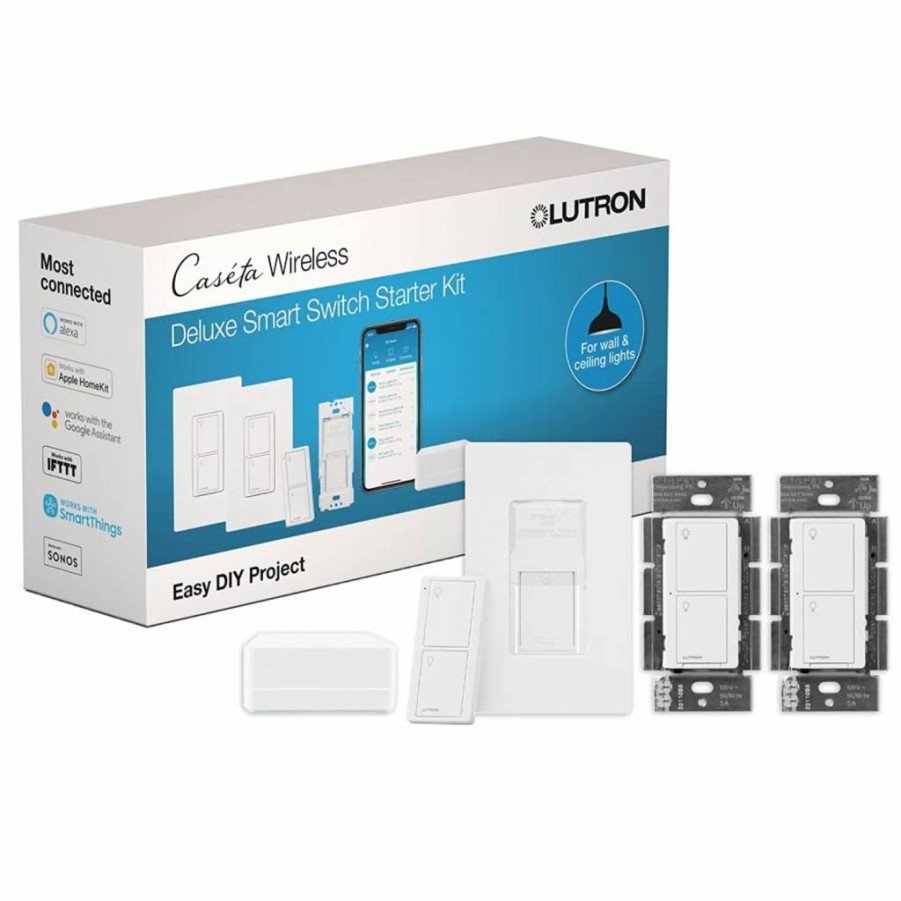 Lutron Caseta Smart Switch Kit with Wall Plate & Hub, Compatible with Alexa, Apple Home, Google Assistant, Single-Pole/3-Way, Neutral Wire Required, P-BDG-PKG1WS