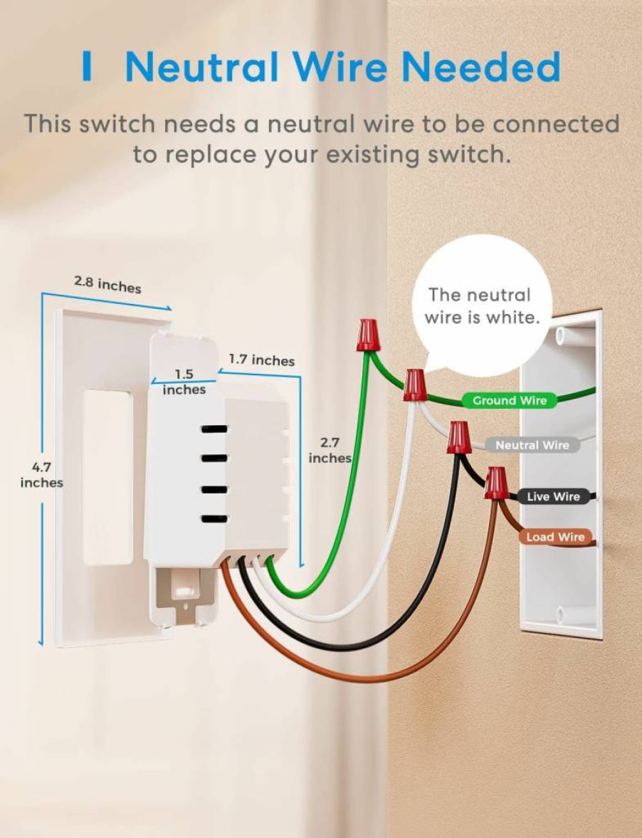 Meross Smart Dimmer Switch for Apple HomeKit, Alexa & Google Assistant, WiFi Light Switch with Remote Control, Neutral Wire Required, Compatible with Dimmable LED Lights, 1-Pack