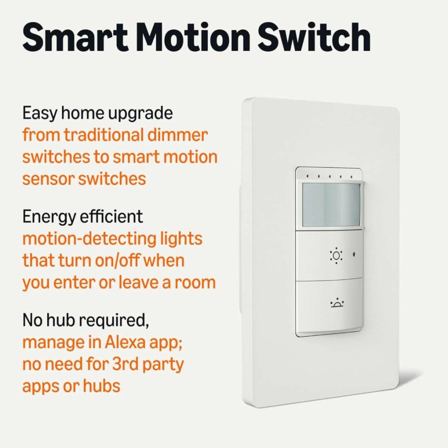 Amazon Basics Smart Dimmer Switch with Motion Sensor, 3-Way Compatible, Alexa Enabled, 2.4GHz Wi-Fi, No Hub Needed, White