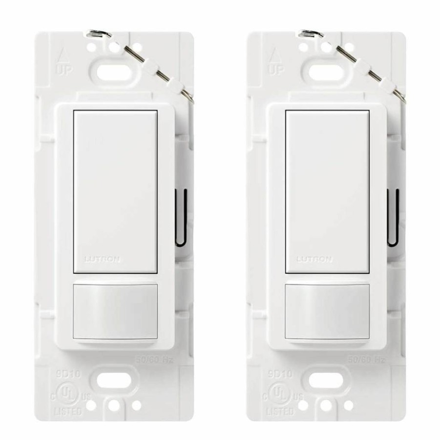 Lutron Maestro MS-OPS2H-2-WH Motion Sensor Light Switch 2-Pack, No Neutral Required, Single-Pole Occupancy/Vacancy Sensor for Bathroom, Garage, Laundry, Closet, Works with All Bulbs, White