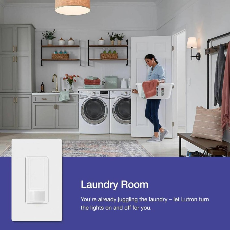 Lutron Maestro MS-OPS2H-2-WH Motion Sensor Light Switch 2-Pack, No Neutral Required, Single-Pole Occupancy/Vacancy Sensor for Bathroom, Garage, Laundry, Closet, Works with All Bulbs, White