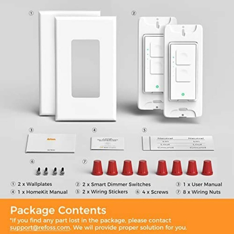 Refoss 2-Pack Smart Dimmer Switch, Single Pole, Works with Apple HomeKit, Alexa, Google Assistant, 2.4GHz Wi-Fi, No Hub Needed, Neutral Wire Required, ETL & FCC Certified, 120V AC