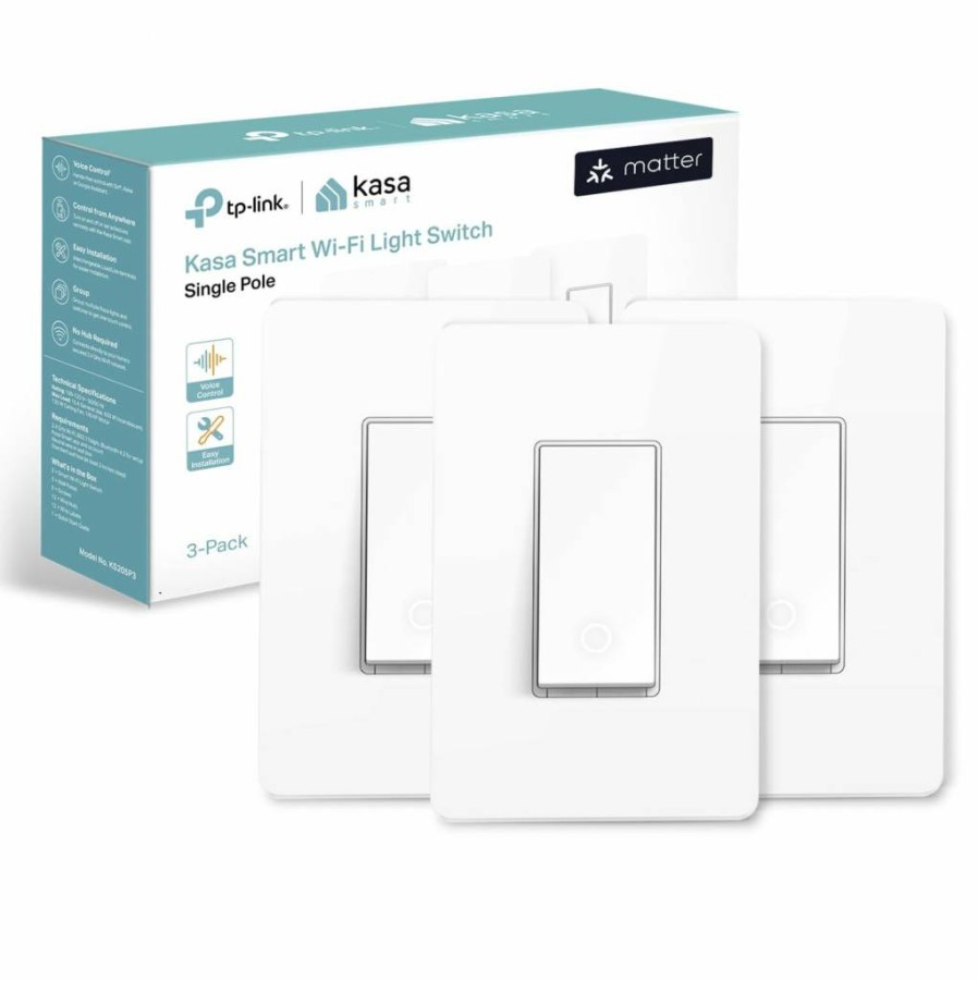 Kasa Smart HS200P3 Wi-Fi Light Switch, 3-Pack, White, Single Pole, Neutral Wire Required, Works with Alexa & Google Home, No Hub Needed, UL Certified