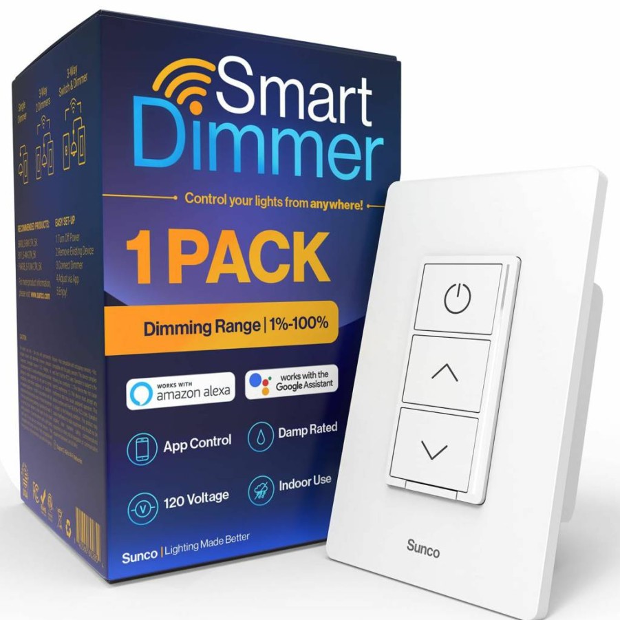 Sunco Lighting Smart Dimmer Switch with Double Rocker, WiFi Enabled for Tuya & Smart Life, Works with Alexa & Google Assistant, 120V Wall Light Switch